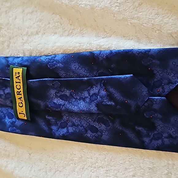 J. Garcia Genuine Silk Tie, Blue with Red Speckles - Picture 7 of 7